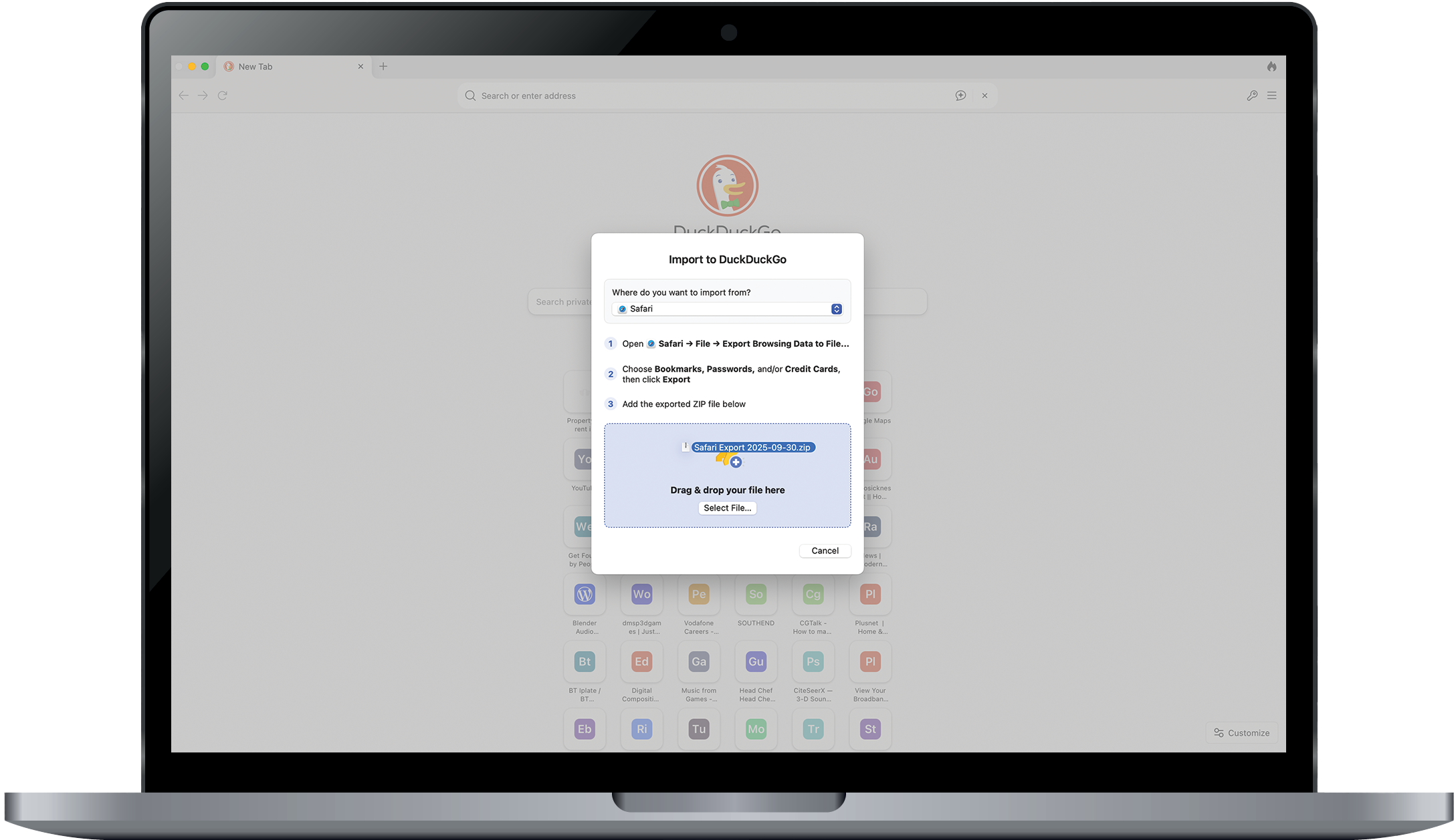 DuckDuckGo import on macOS