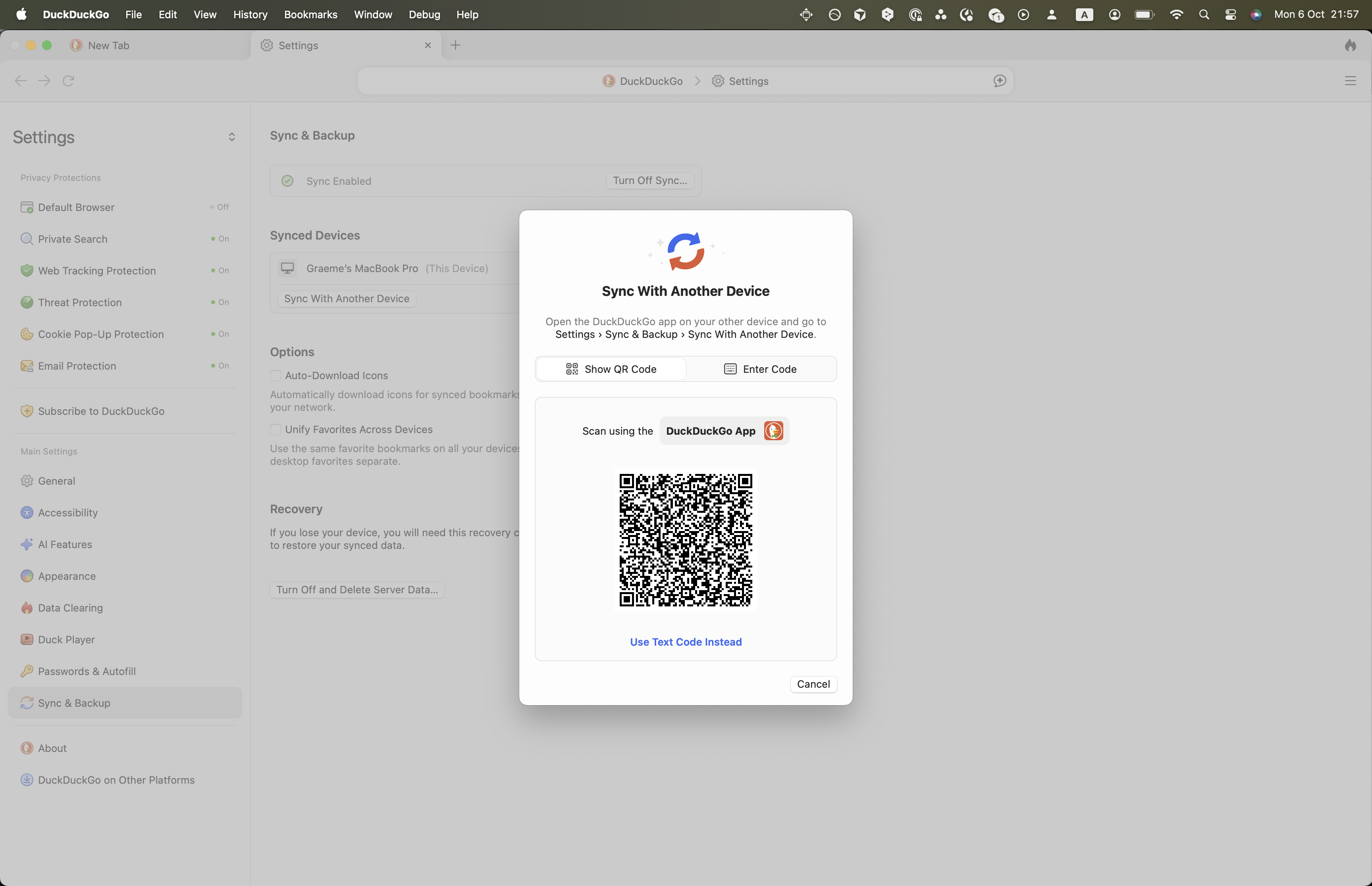 DuckDuckGo sync on macOS