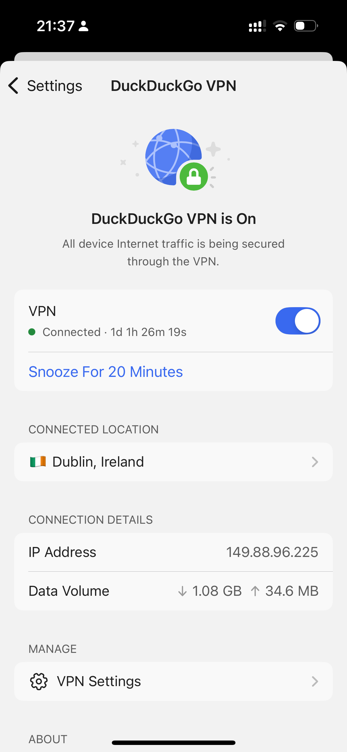 DuckDuckGo VPN on iPhone