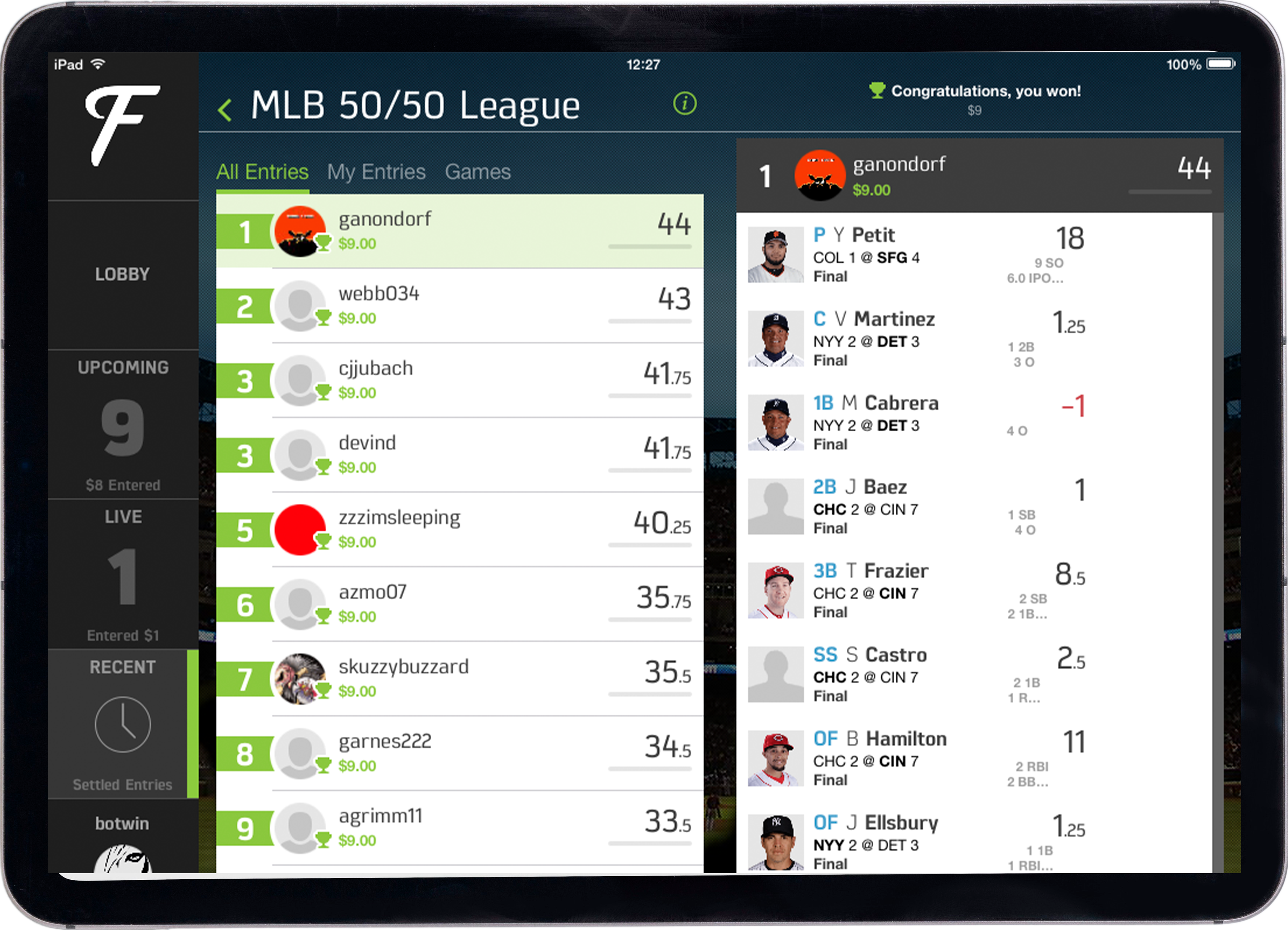 FanDuel recents on iPad
