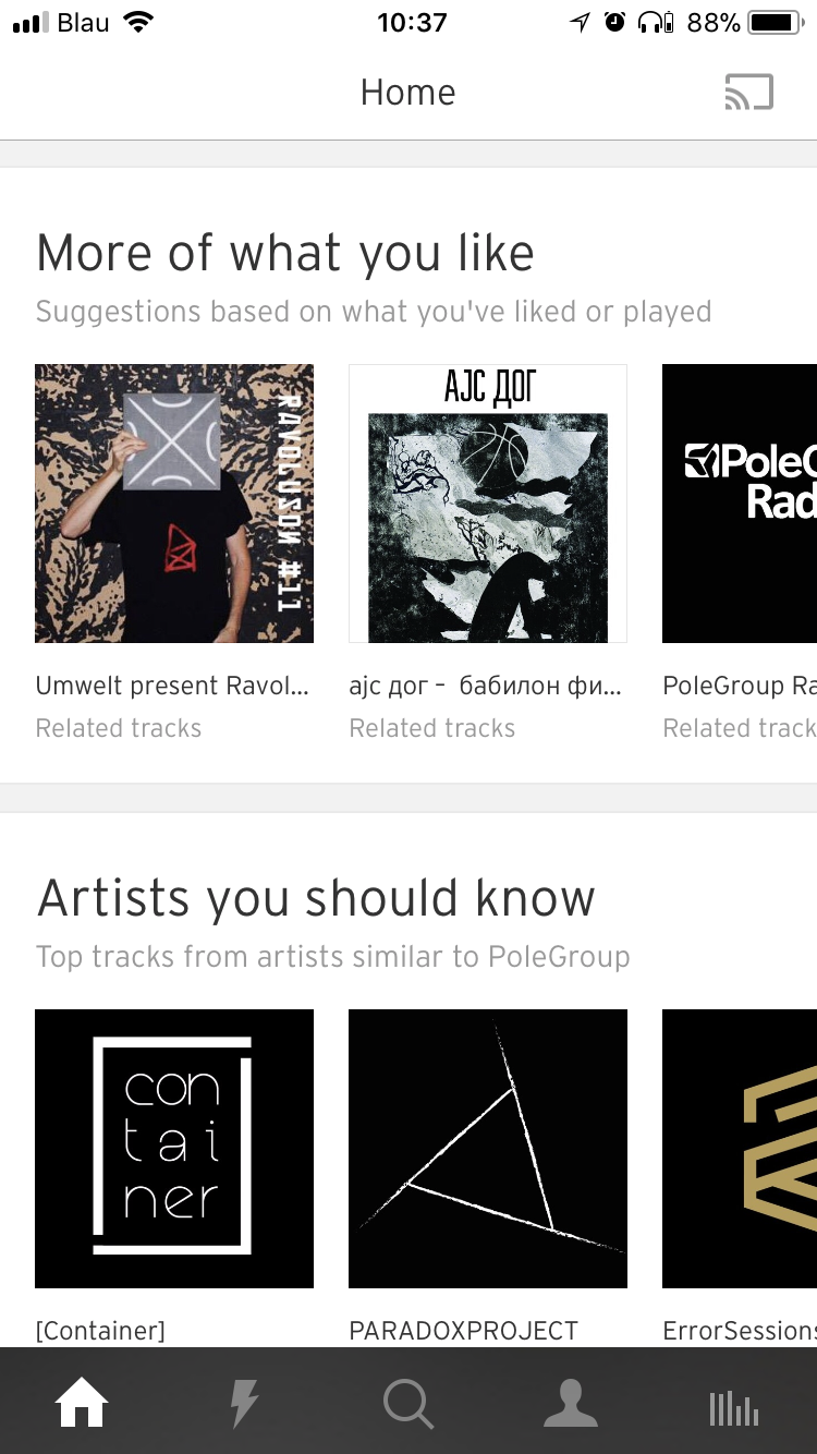 SoundCloud Home on iPhone