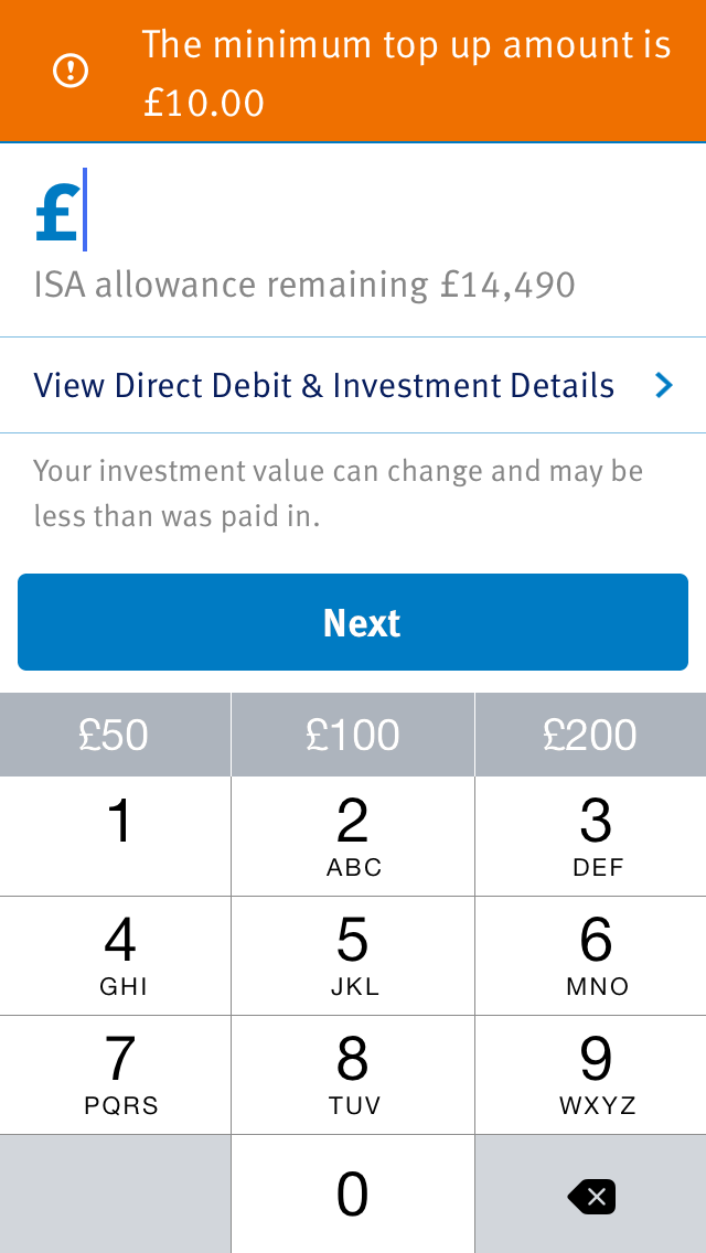 Standard Life Top-up on iPhone