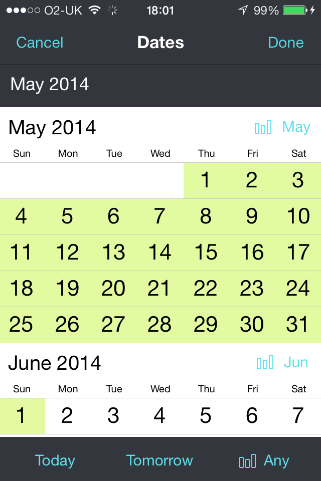 Skyscanner Calendar on iPhone