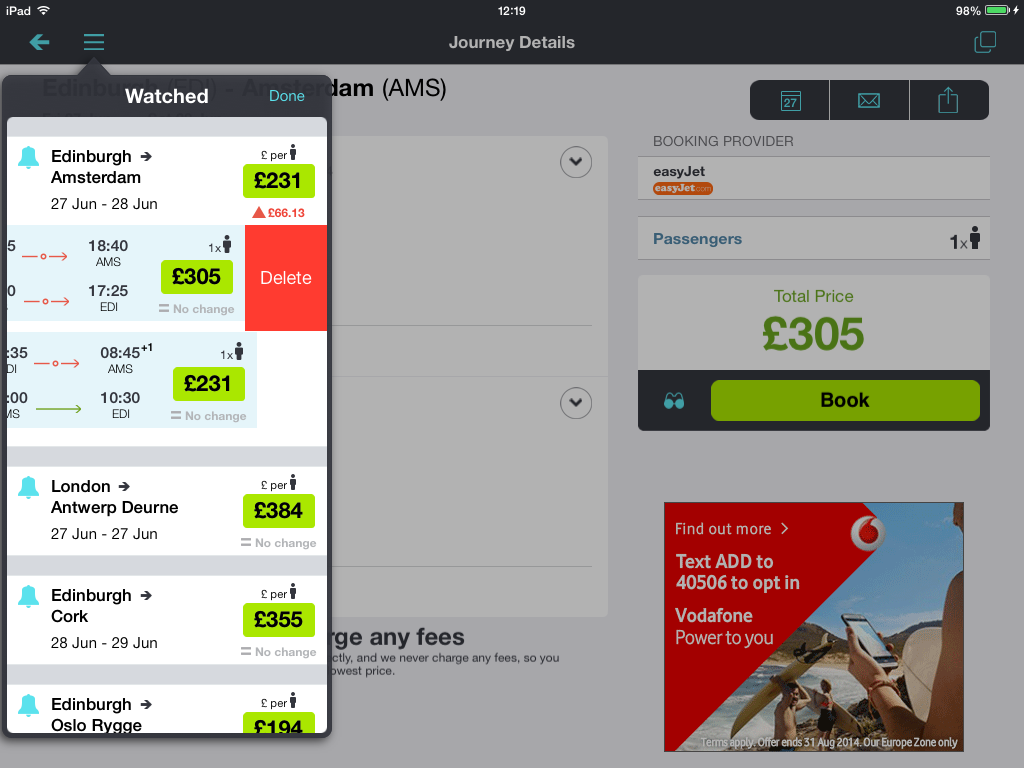 Skyscanner Price Comparison on iPad