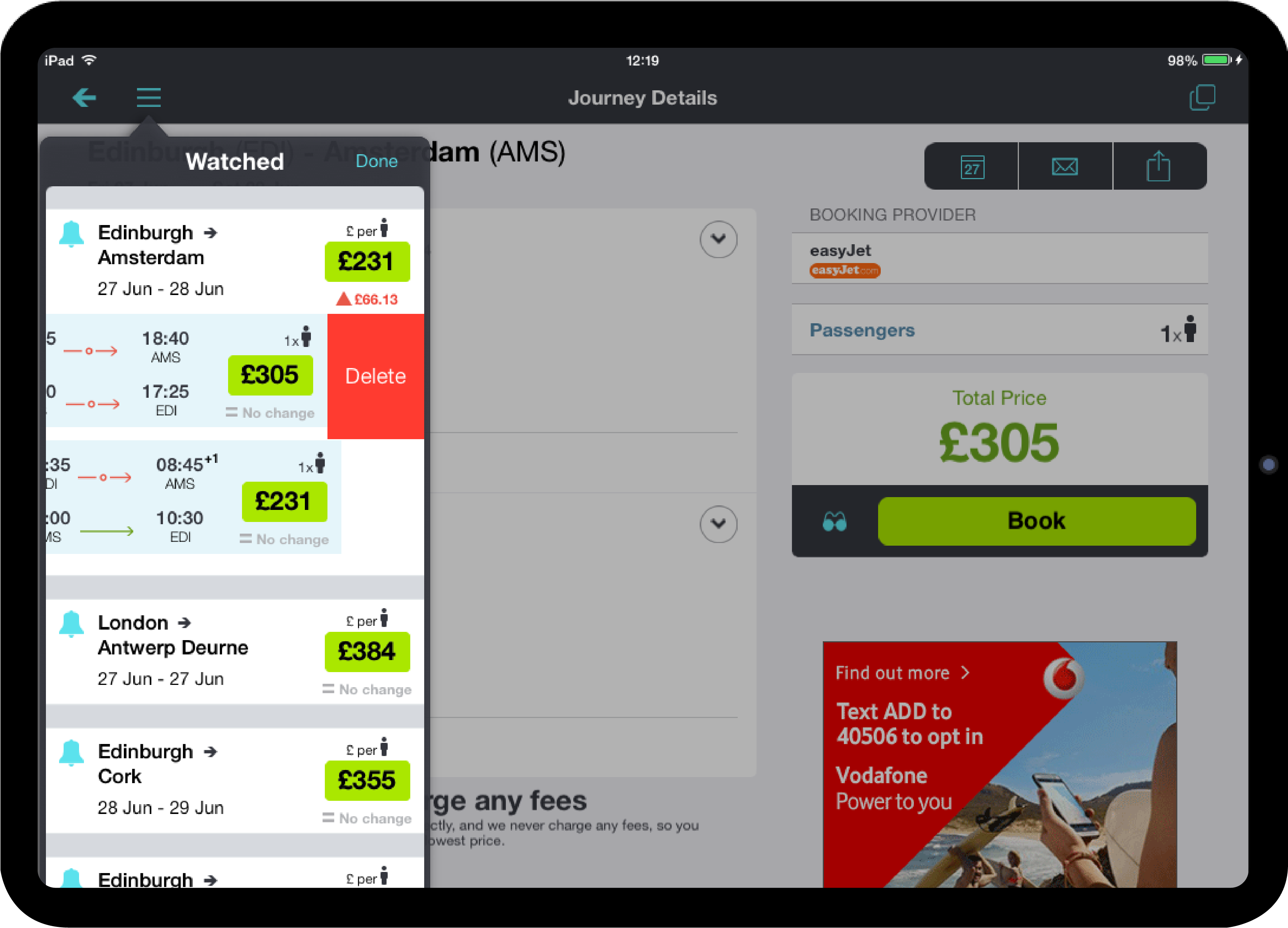 Skyscanner Price Comparison on iPad